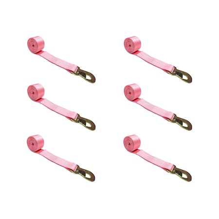 Tie 4 Safe 2" x 10' Wheel Lasso Lift Strap w/ Flat Snap Hook Tow Dolly Pink, 6PK TWS21-2510-M3-PK-C-6